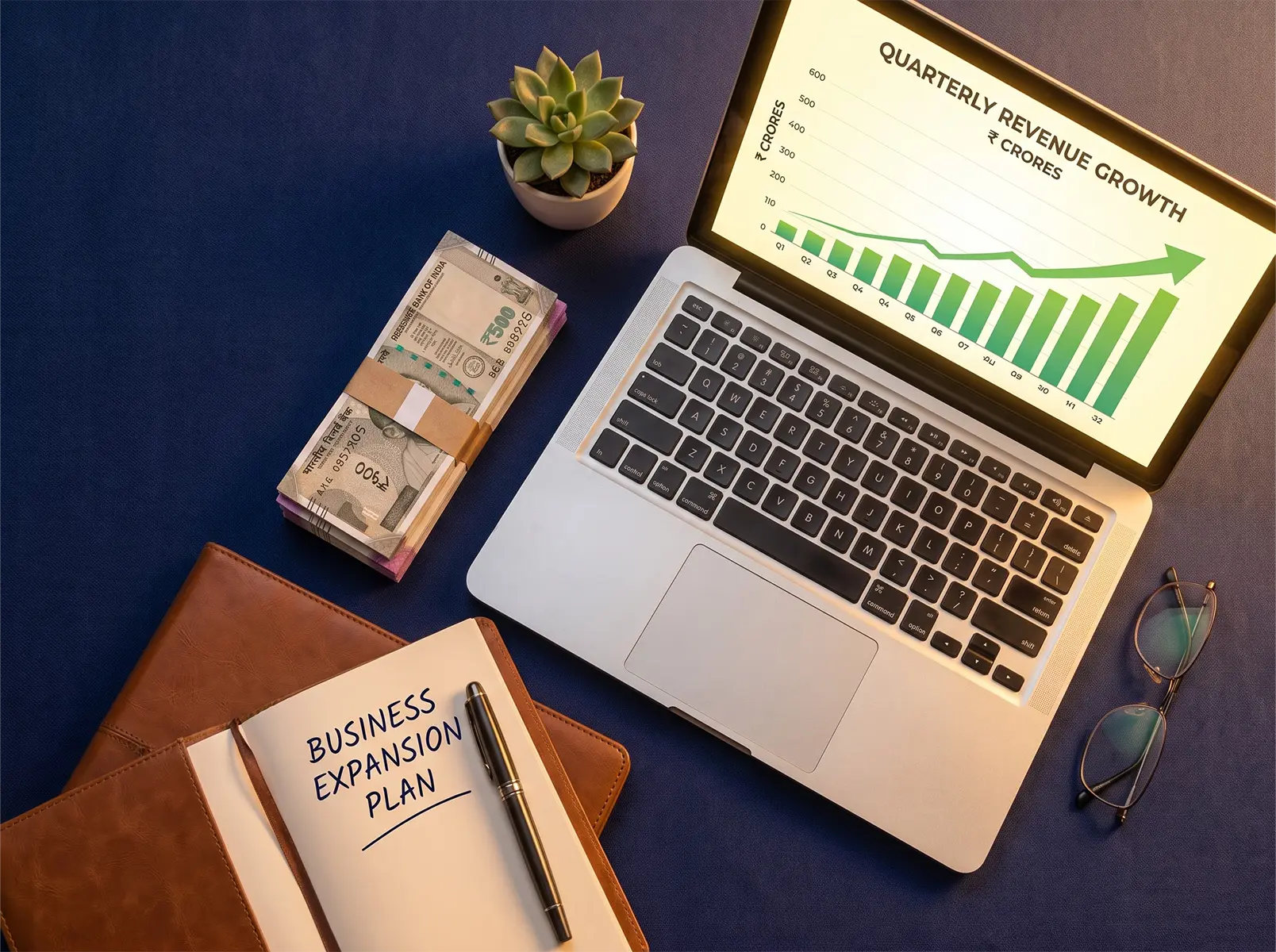 business loan approval and financial growth chart on laptop